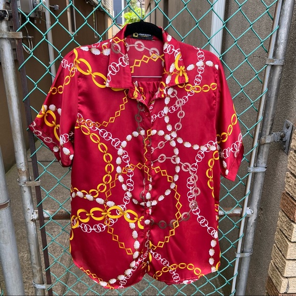 Red Chain-Link Printed 2-pc Short Set M - Picture 13 of 16